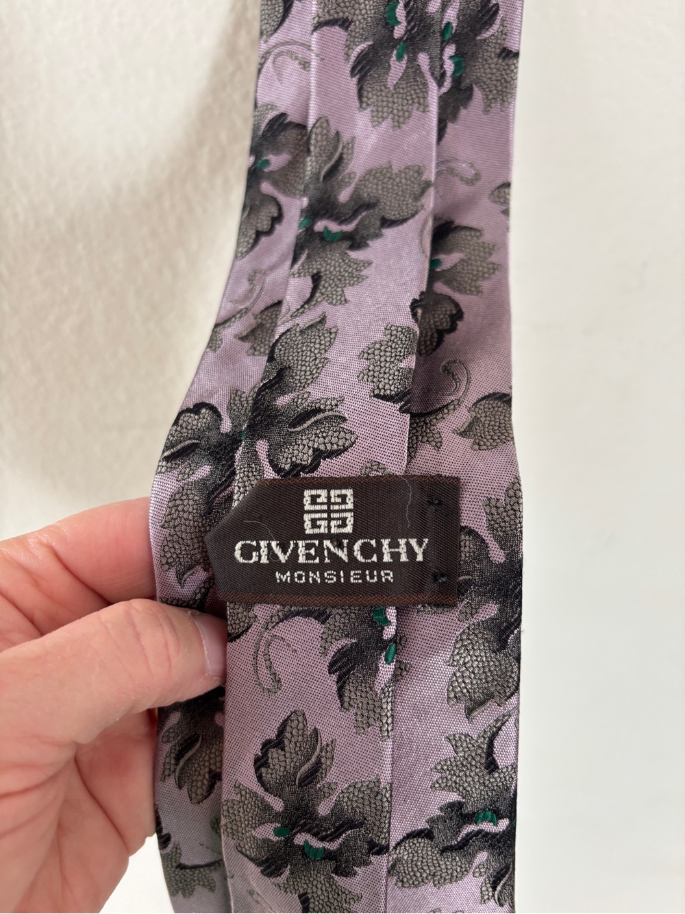 Vintage Givenchy Monsieur Men’s Purple Floral Jacquard Designer Necktie